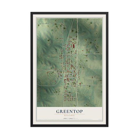 Map of Greentop, Missouri, 12 x 18 inch print in a black wood frame