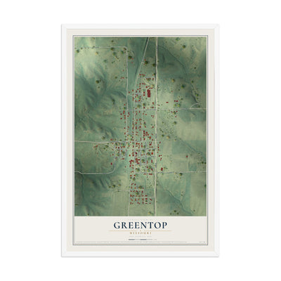 Map of Greentop, Missouri, 12 x 18 inch print in a white wood frame