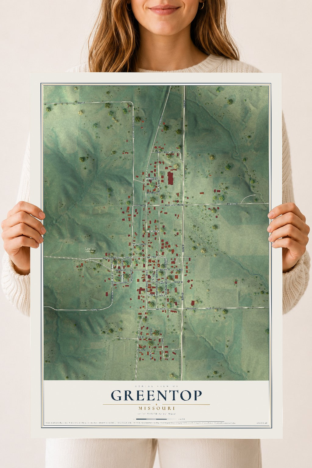 Map of Greentop, Missouri, 18 x 24 inch unframed archival matte print