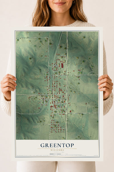 Map of Greentop, Missouri, 18 x 24 inch unframed archival matte print