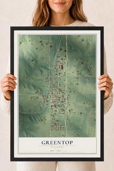 Map of Greentop, Missouri, 18 x 24 inch print in a black wood frame