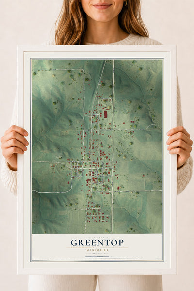 Map of Greentop, Missouri, 18 x 24 inch print in a white wood frame
