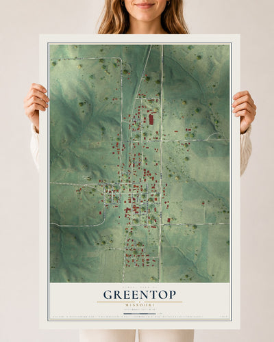 Map of Greentop, Missouri, 24 x 36 inch unframed archival matte print