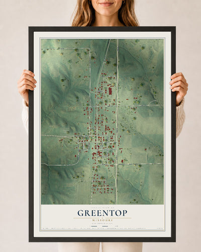 Map of Greentop, Missouri, 24 x 36 inch print in a black wood frame