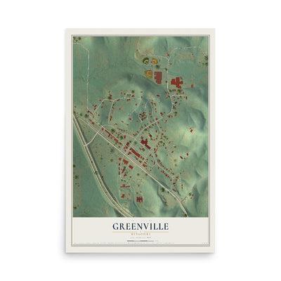 Map of Greenville, Missouri, 12 x 18 inch unframed archival matte print