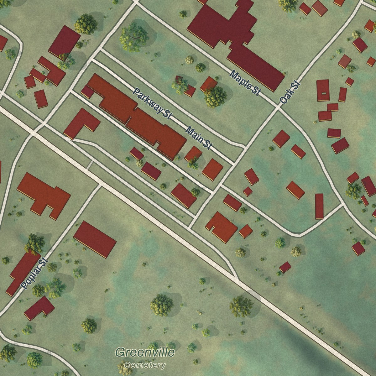 Close-up of the map of Greenville, Missouri print showing street and building detail