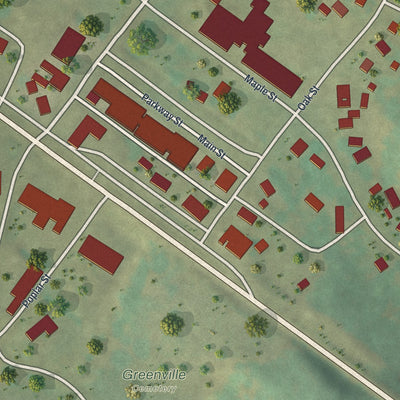 Close-up of the map of Greenville, Missouri print showing street and building detail