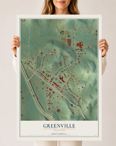 Map of Greenville, Missouri, 24 x 36 inch unframed archival matte print