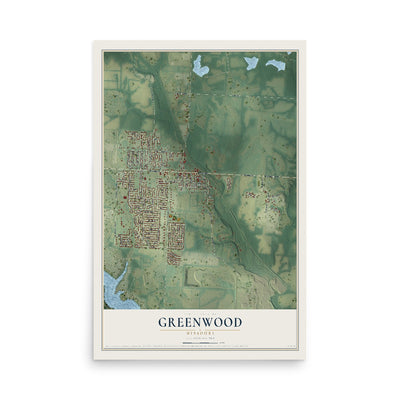 Map of Greenwood, Missouri, 12 x 18 inch unframed archival matte print