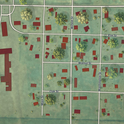 Close-up of the map of Guilford, Missouri print showing street and building detail