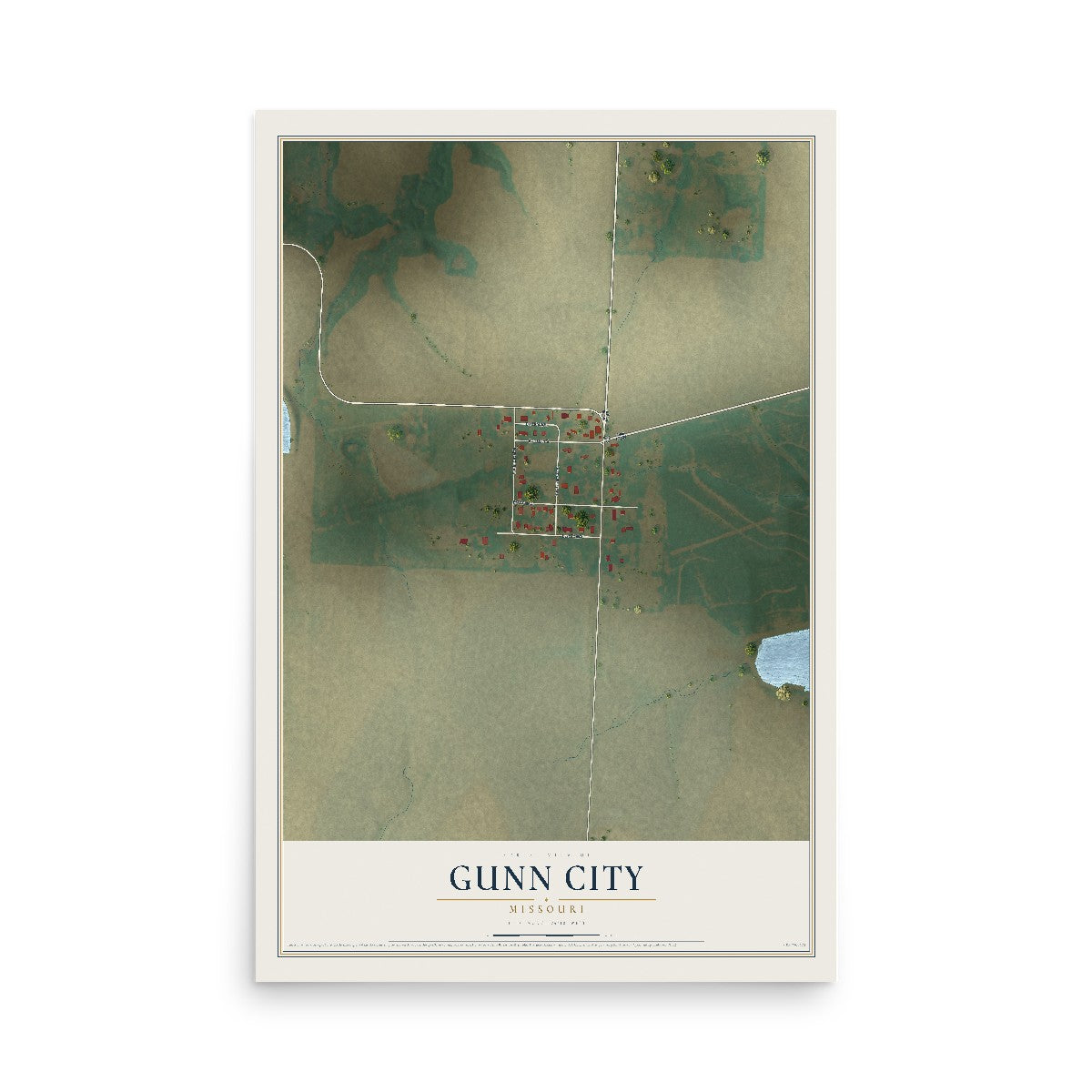 Map of Gunn City, Missouri, 12 x 18 inch unframed archival matte print