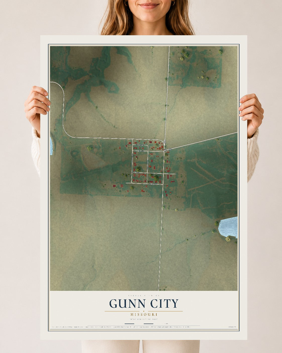Map of Gunn City, Missouri, 24 x 36 inch unframed archival matte print