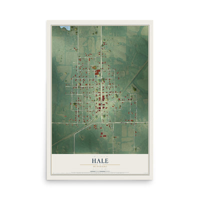 Map of Hale, Missouri, 12 x 18 inch unframed archival matte print