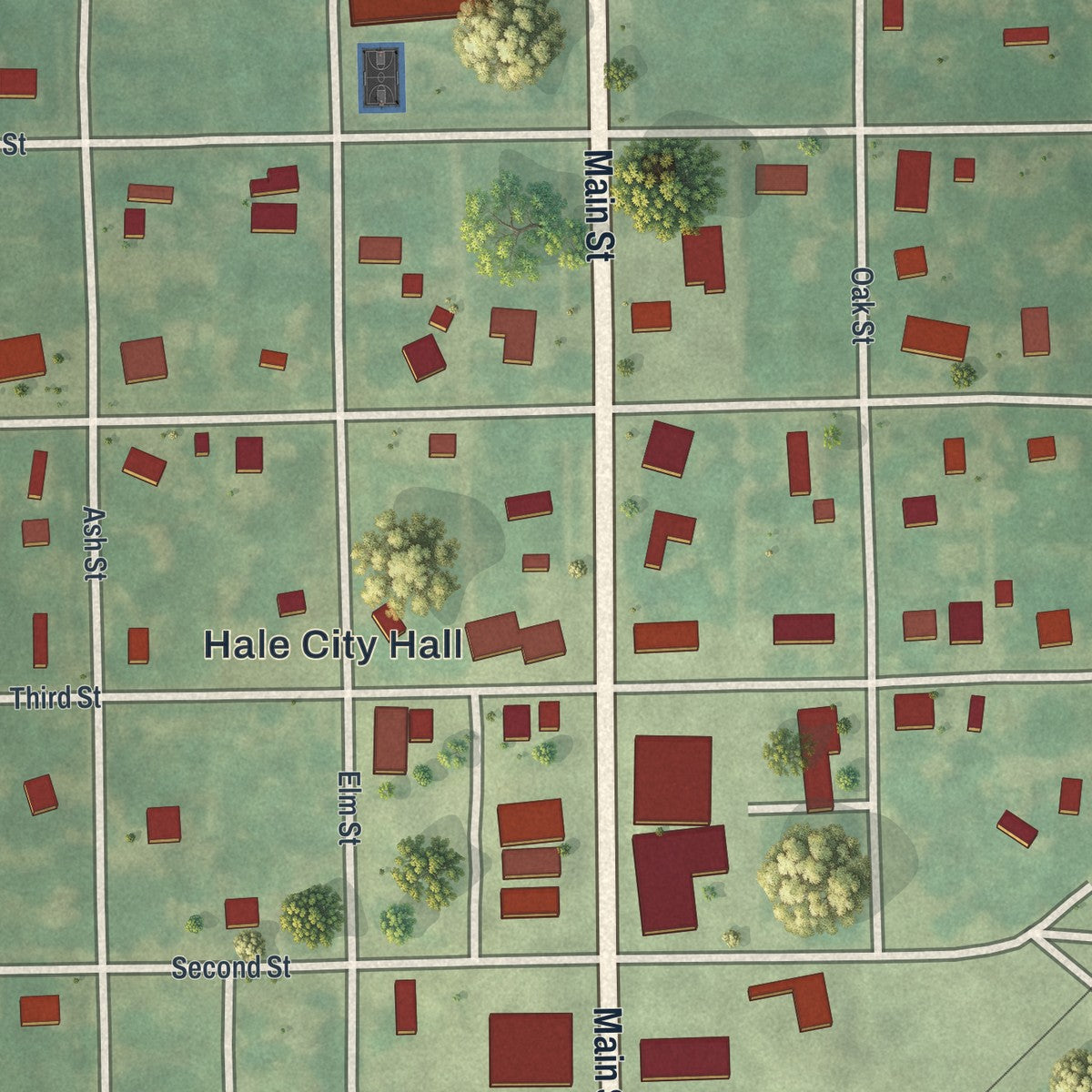 Close-up of the map of Hale, Missouri print showing street and building detail