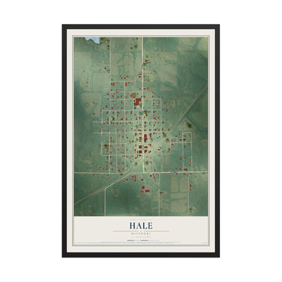 Map of Hale, Missouri, 12 x 18 inch print in a black wood frame