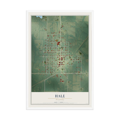 Map of Hale, Missouri, 12 x 18 inch print in a white wood frame