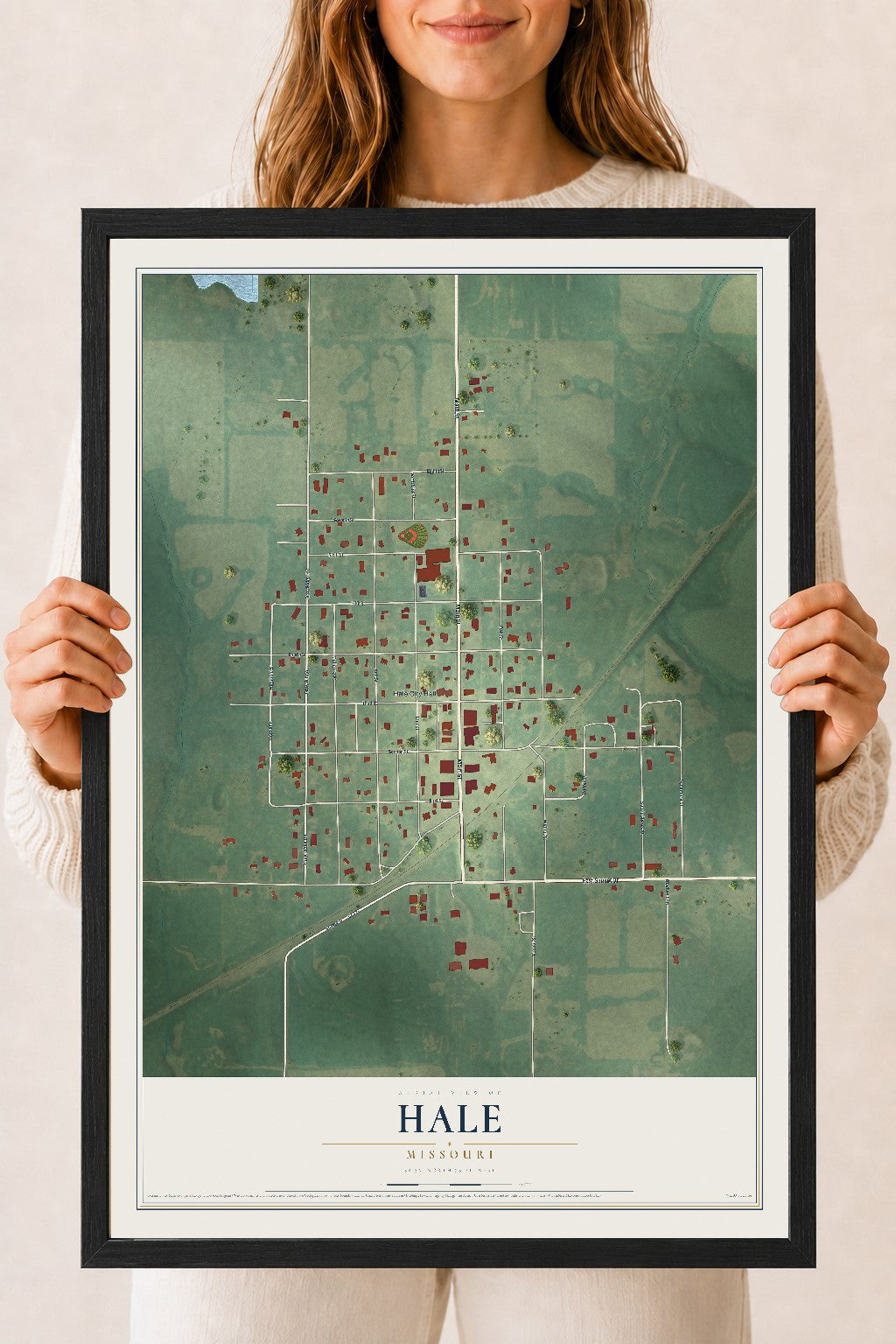 Map of Hale, Missouri, 18 x 24 inch print in a black wood frame