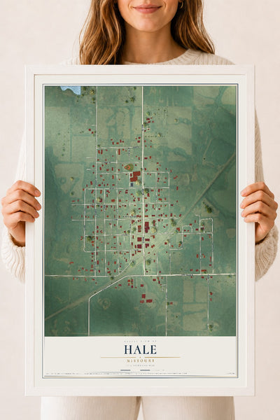 Map of Hale, Missouri, 18 x 24 inch print in a white wood frame