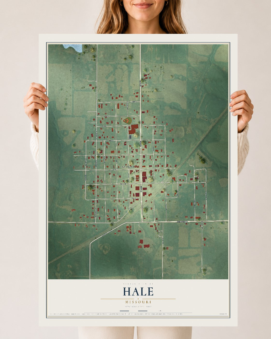 Map of Hale, Missouri, 24 x 36 inch unframed archival matte print