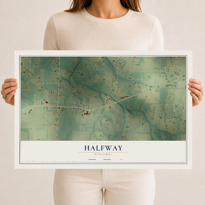 Map of Halfway, Missouri, 12 x 18 inch unframed archival matte print