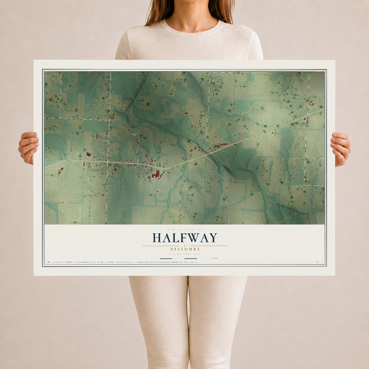 Map of Halfway, Missouri, 24 x 36 inch unframed archival matte print