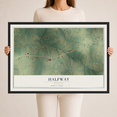 Map of Halfway, Missouri, 24 x 36 inch print in a black wood frame