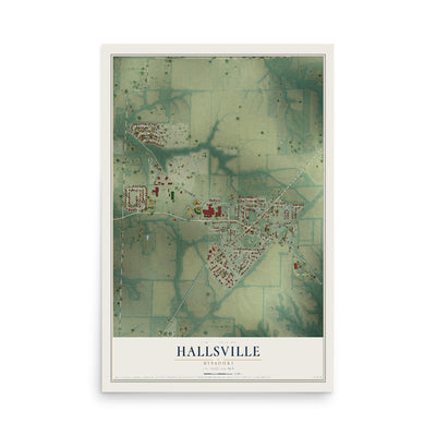 Map of Hallsville, Missouri, 12 x 18 inch unframed archival matte print