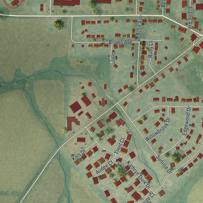Close-up of the map of Hallsville, Missouri print showing street and building detail