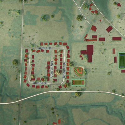 Second close-up of the map of Hallsville, Missouri print showing more streets and buildings