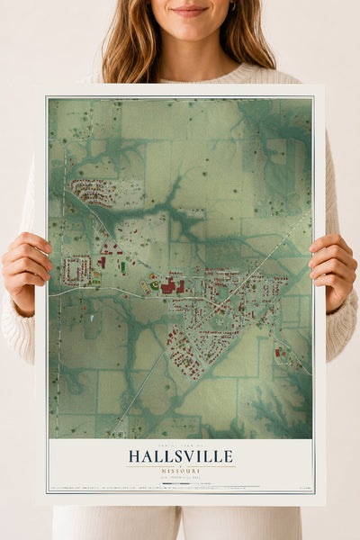 Map of Hallsville, Missouri, 18 x 24 inch unframed archival matte print