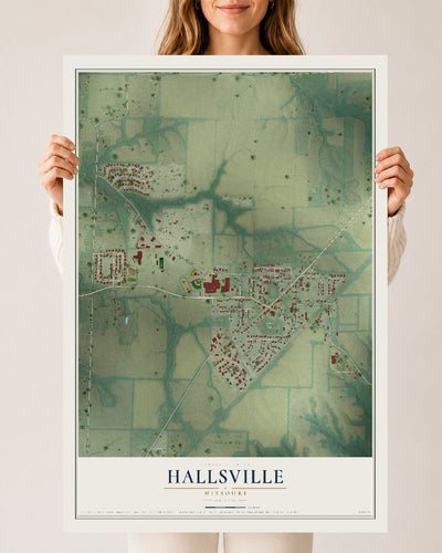 Map of Hallsville, Missouri, 24 x 36 inch unframed archival matte print