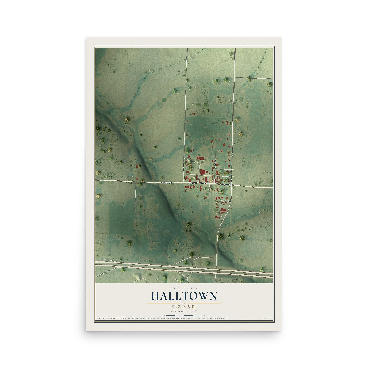 Map of Halltown, Missouri, 12 x 18 inch unframed archival matte print