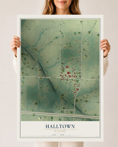 Map of Halltown, Missouri, 24 x 36 inch unframed archival matte print