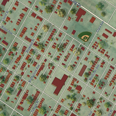 Close-up of the map of Hamilton Heights, Missouri print showing street and building detail
