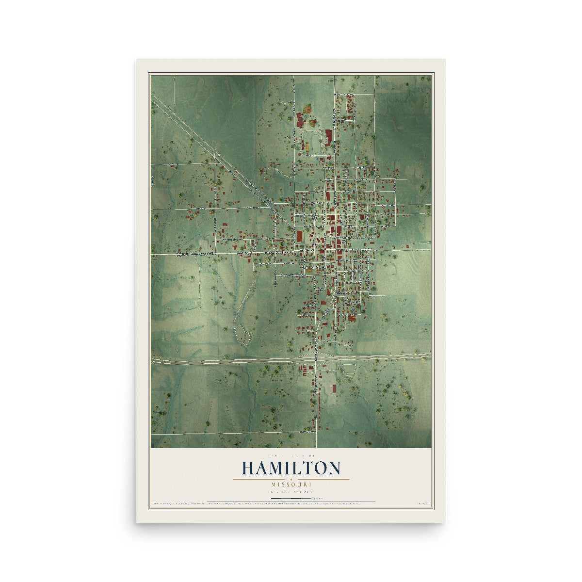Map of Hamilton, Missouri, 12 x 18 inch unframed archival matte print