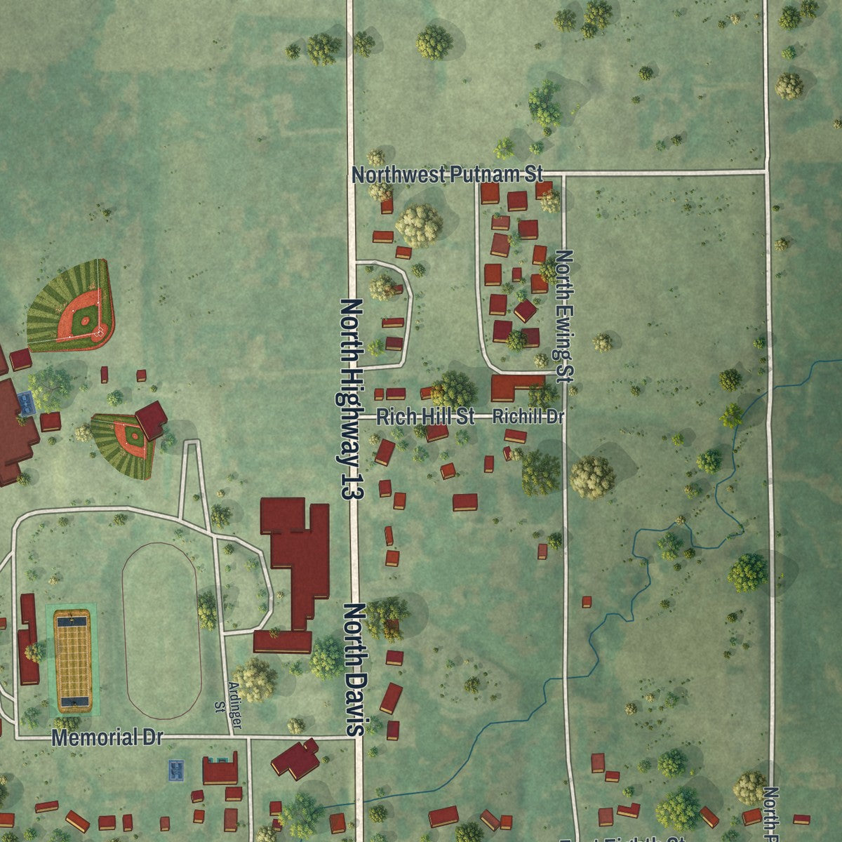 Second close-up of the map of Hamilton, Missouri print showing more streets and buildings