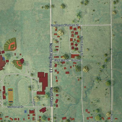 Second close-up of the map of Hamilton, Missouri print showing more streets and buildings