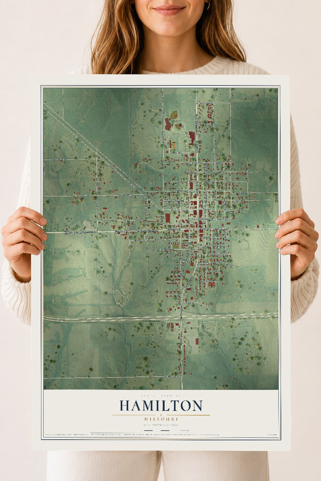 Map of Hamilton, Missouri, 18 x 24 inch unframed archival matte print