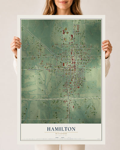 Map of Hamilton, Missouri, 24 x 36 inch unframed archival matte print