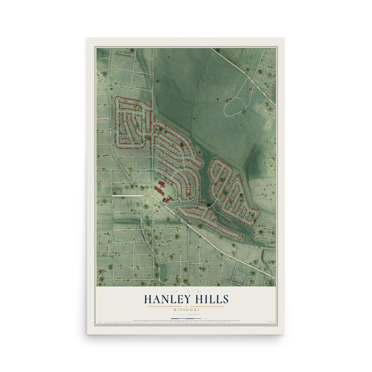 Map of Hanley Hills, Missouri, 12 x 18 inch unframed archival matte print