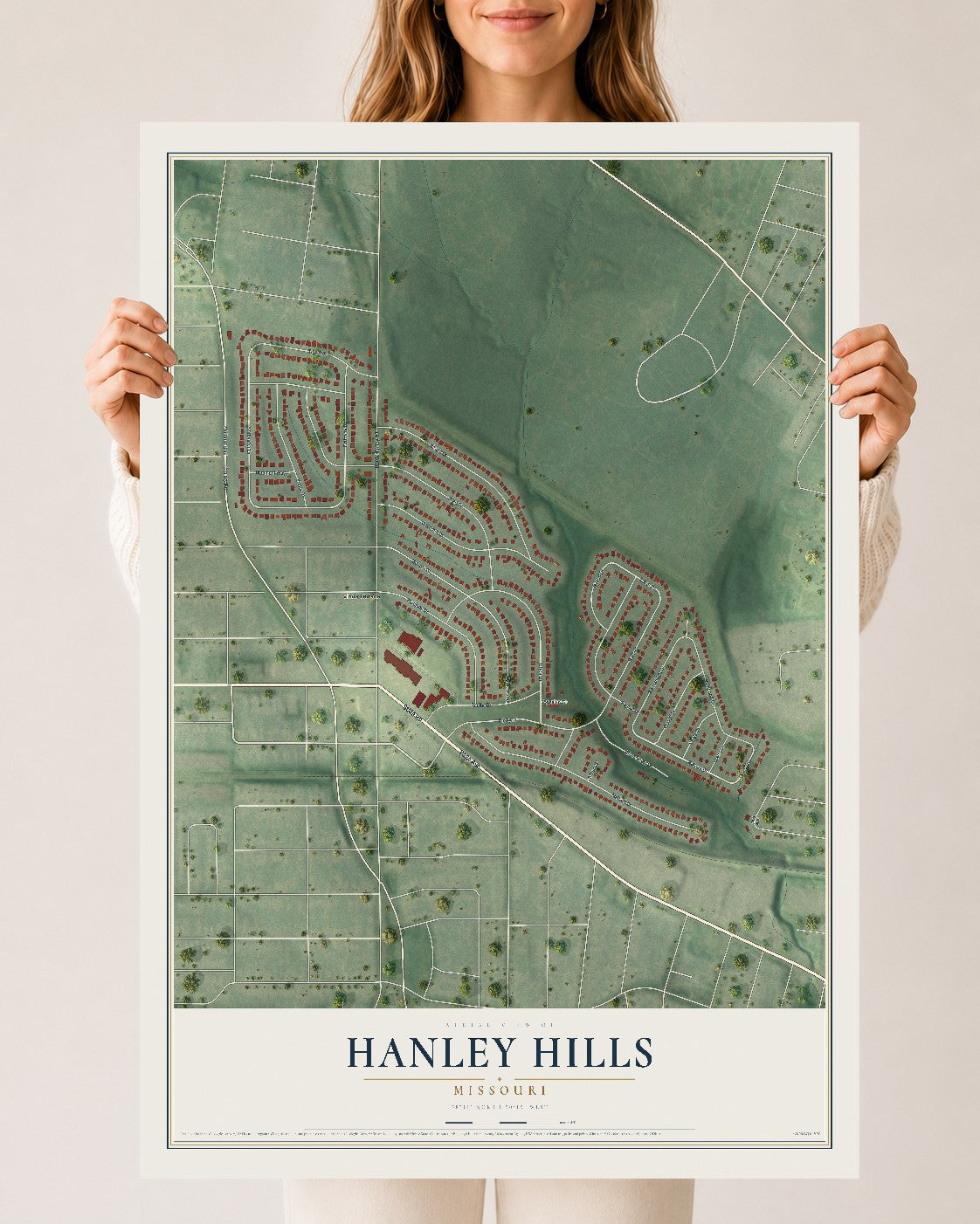 Map of Hanley Hills, Missouri, 24 x 36 inch unframed archival matte print