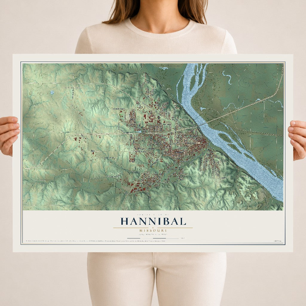 Map of Hannibal, Missouri, 18 x 24 inch unframed archival matte print