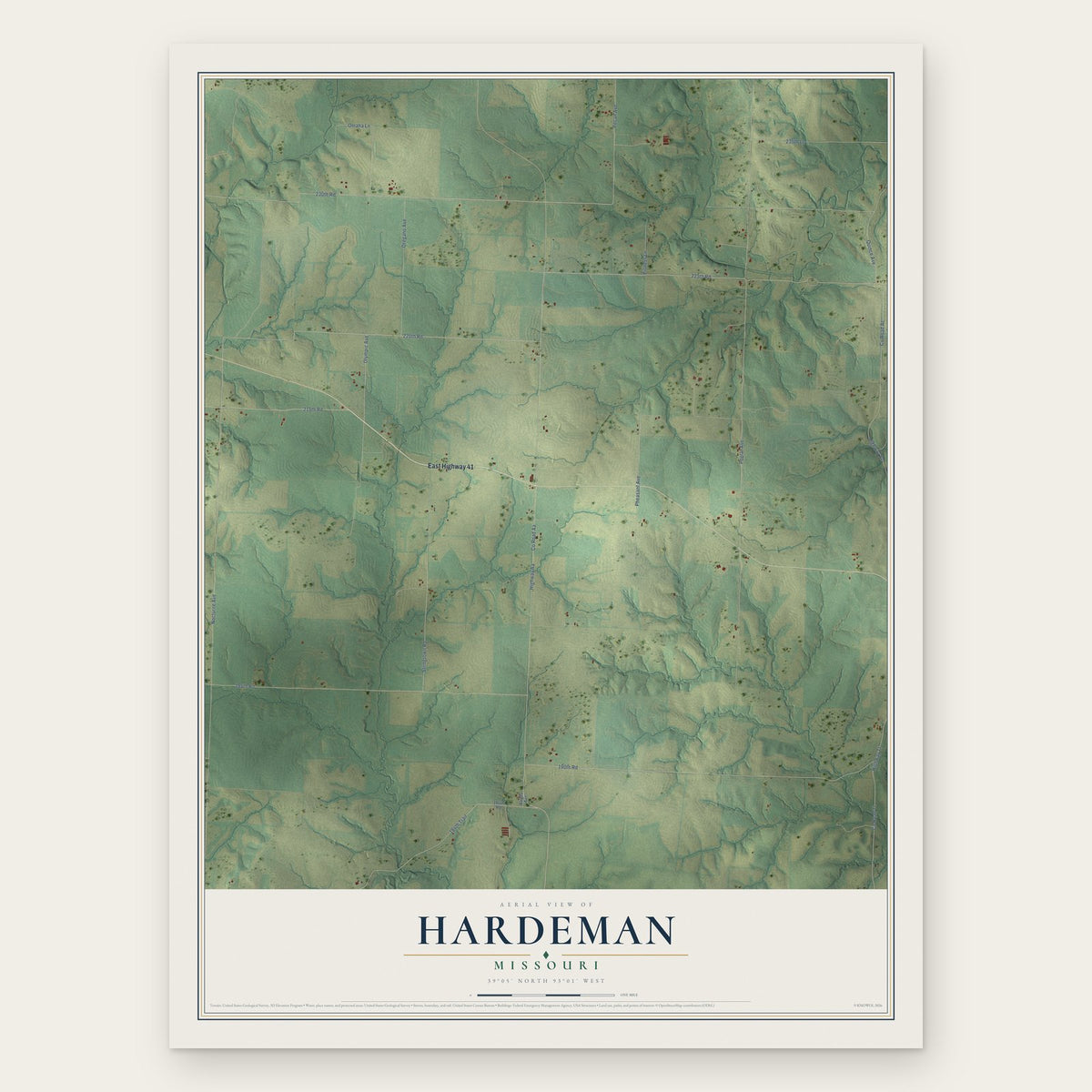 Hardeman, Missouri map print, the full design