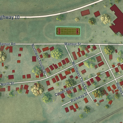 Second close-up of the map of Hardin, Missouri print showing more streets and buildings