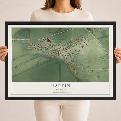 Map of Hardin, Missouri, 18 x 24 inch print in a black wood frame
