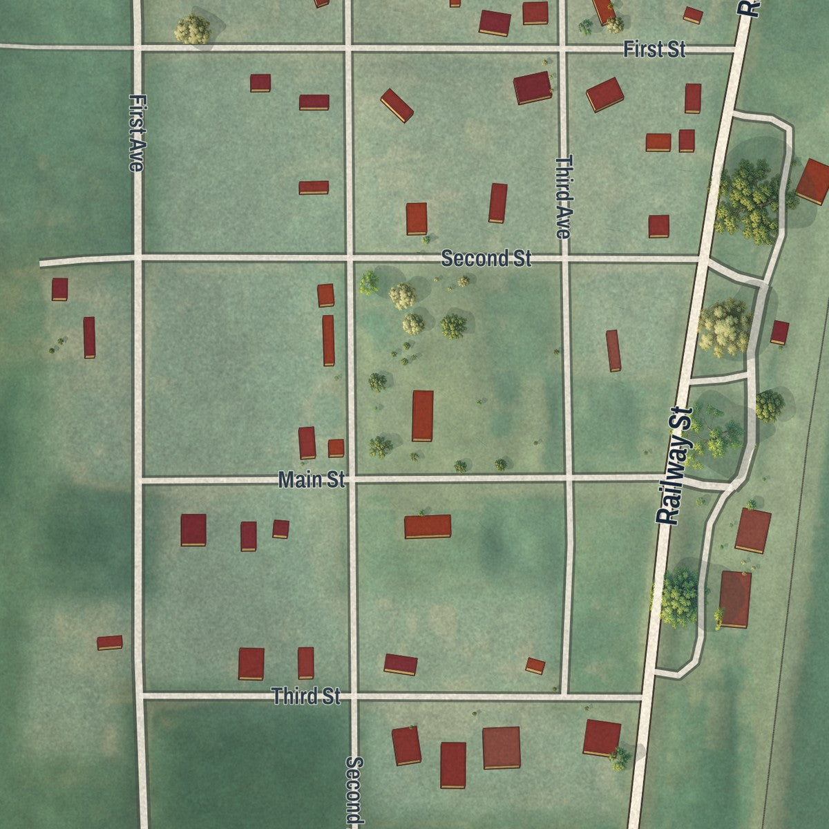Close-up of the map of Harris, Missouri print showing street and building detail