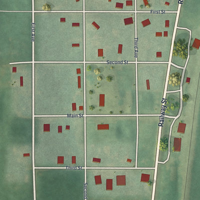 Close-up of the map of Harris, Missouri print showing street and building detail