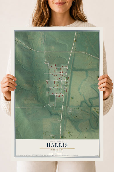 Map of Harris, Missouri, 18 x 24 inch unframed archival matte print