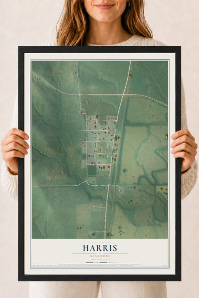 Map of Harris, Missouri, 18 x 24 inch print in a black wood frame
