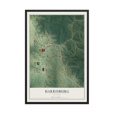 Map of Harrisburg, Missouri, 12 x 18 inch print in a black wood frame